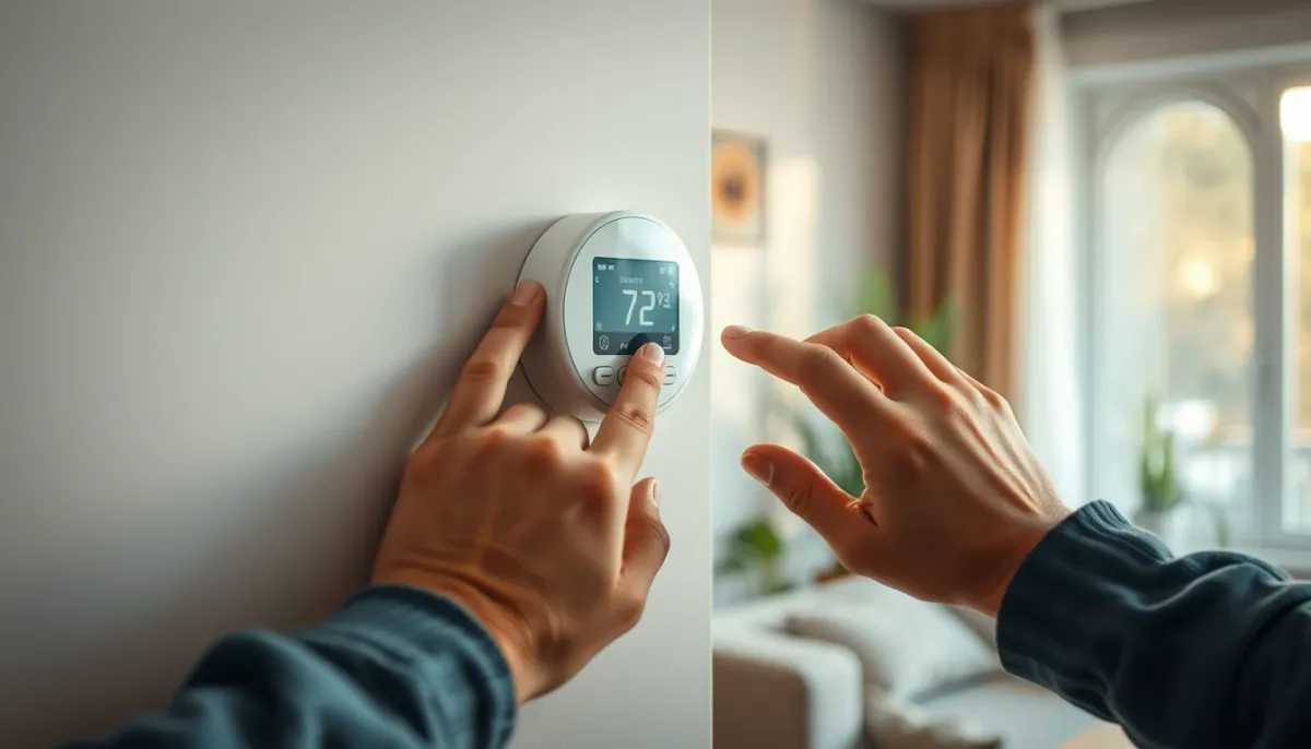 Réglage d'un thermostat digital pour chaudière fioul De Dietrich dans un salon chaleureux