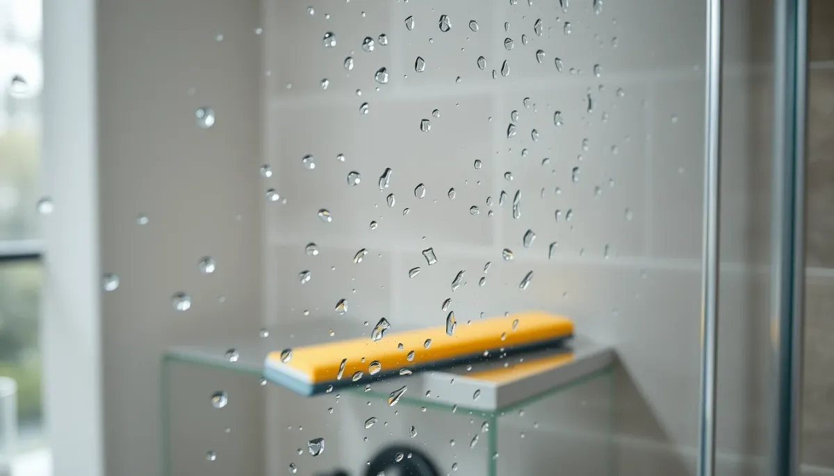 Paroi de douche avec traces de calcaire réduites après traitement anti-tartre