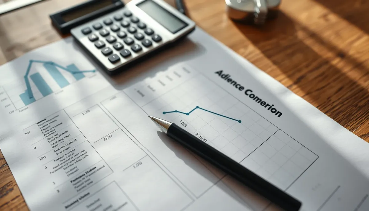 Document financier avec graphiques et calculatrice illustrant le calcul des aides pour une pompe à chaleur