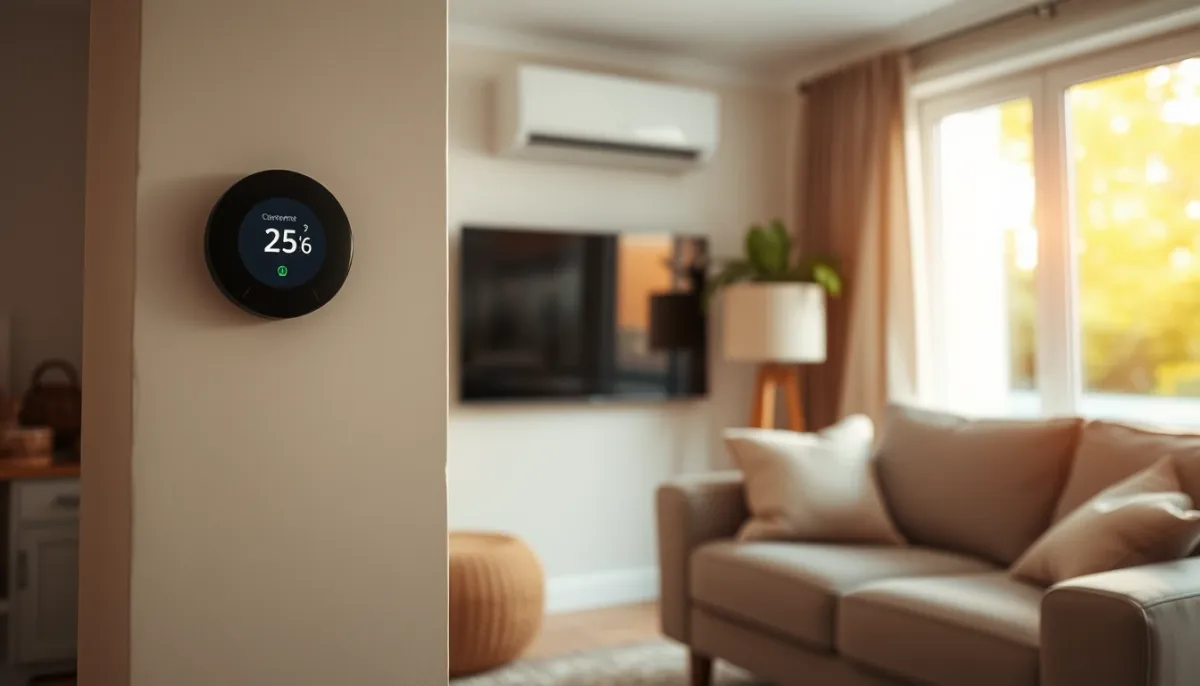 Intérieur confortable avec thermostat et unité intérieure de pompe à chaleur air/eau