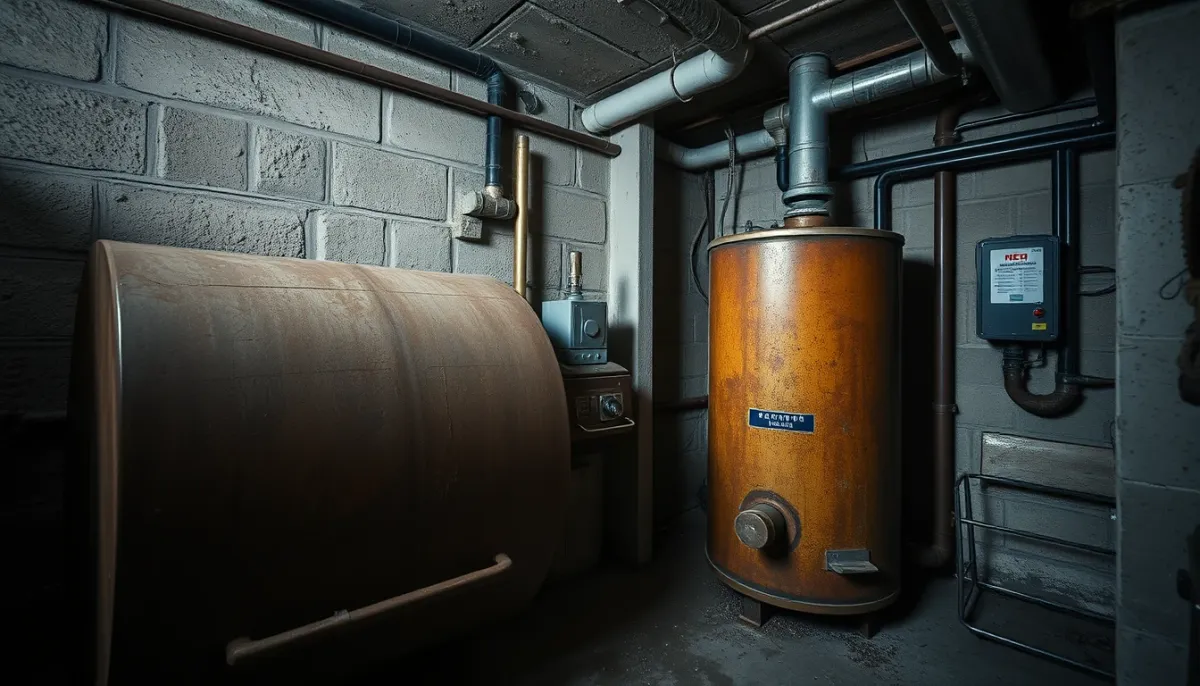 Ancienne chaudière fioul dans une cave, illustrant une installation non rentable