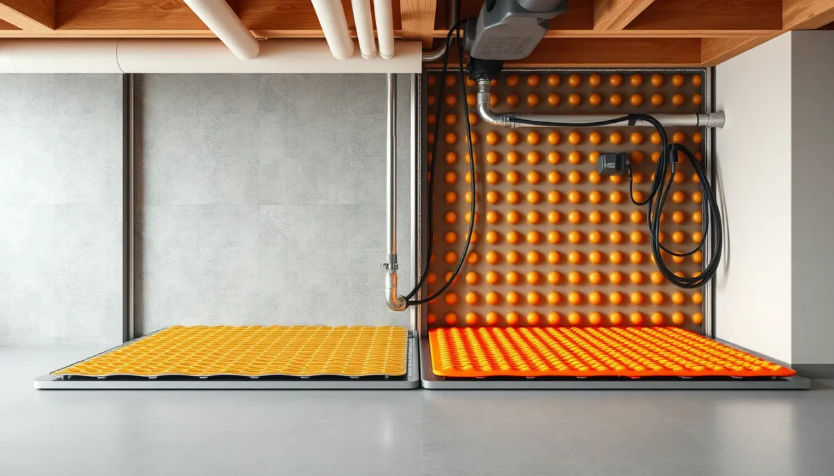 Comparaison technique entre un plancher chauffant hydraulique et électrique en coupe