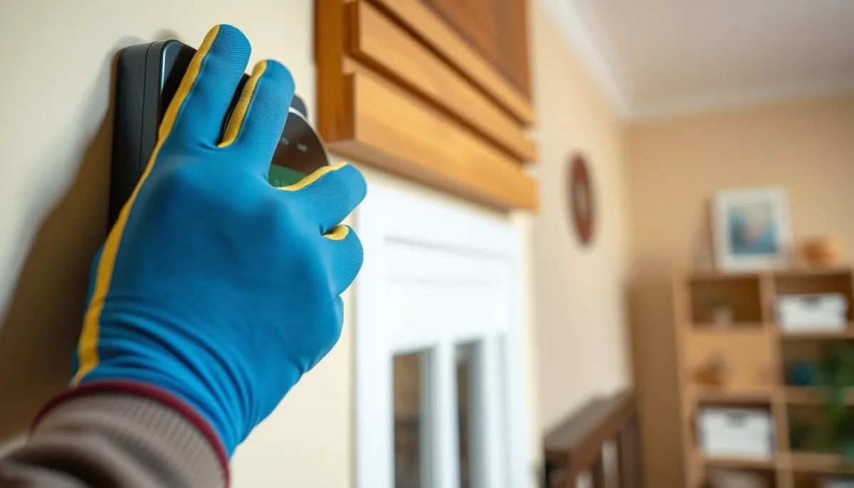 Technicien réglant un thermostat mural pour une pompe à chaleur