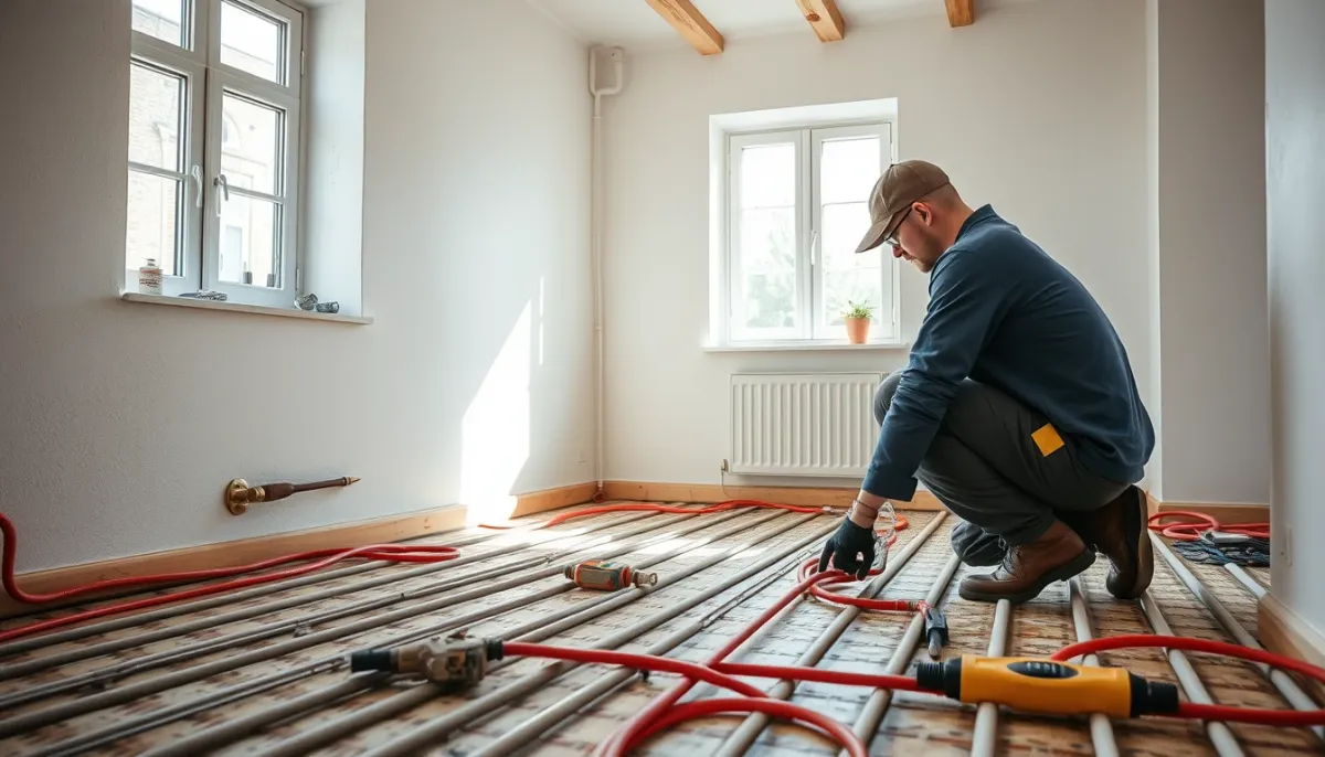 Installation professionnelle d'un plancher chauffant rafraîchissant lors d'une rénovation