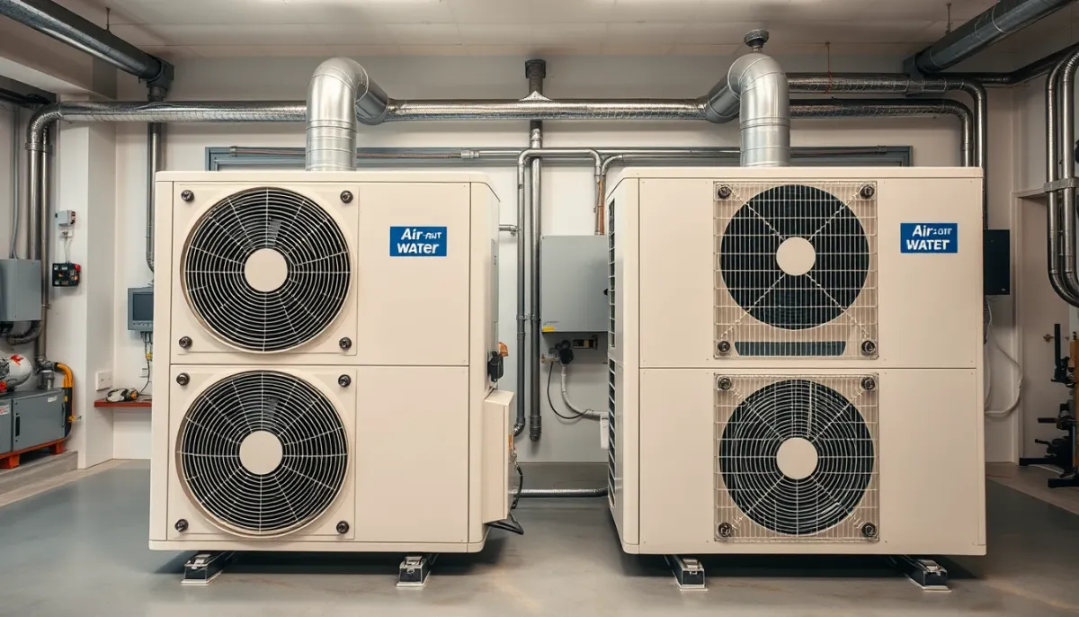 Comparatif visuel entre une PAC air-eau et une PAC géothermique pour plancher rafraîchissant
