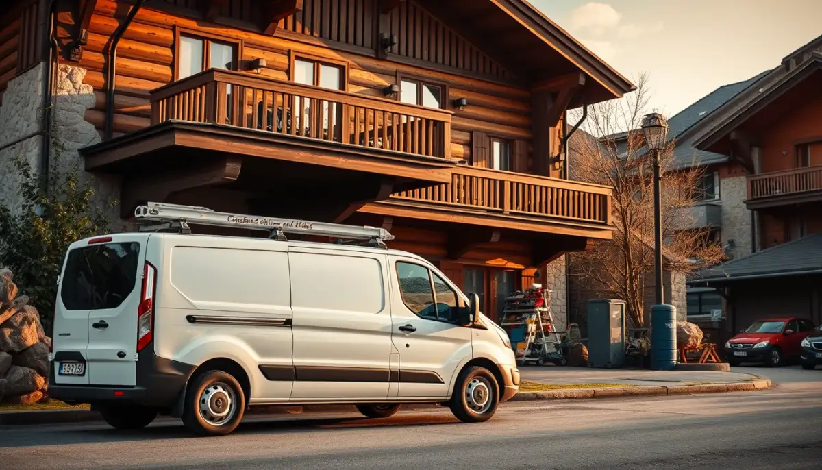 Camionnette de technicien stationnée devant une maison en Savoie