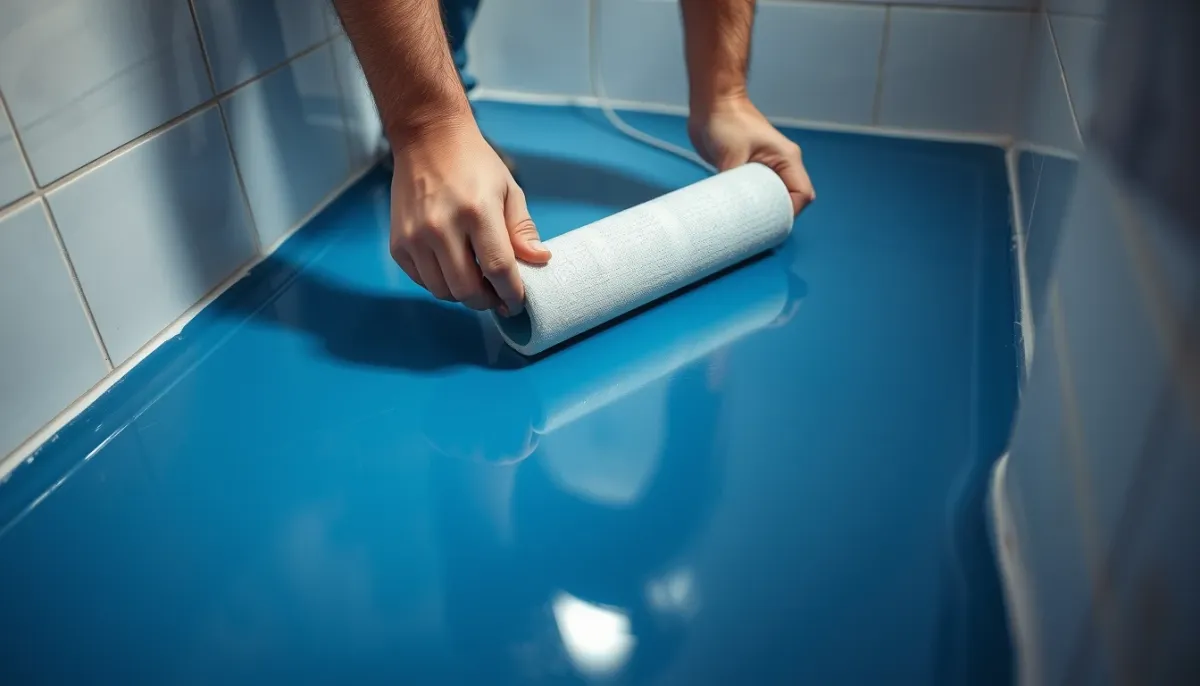 Application d'une membrane d'étanchéité sur le sol d'une douche