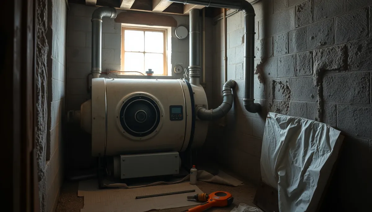 Dépose d'une ancienne chaudière fioul dans une cave, étape clé pour bénéficier des aides à la rénovation énergétique