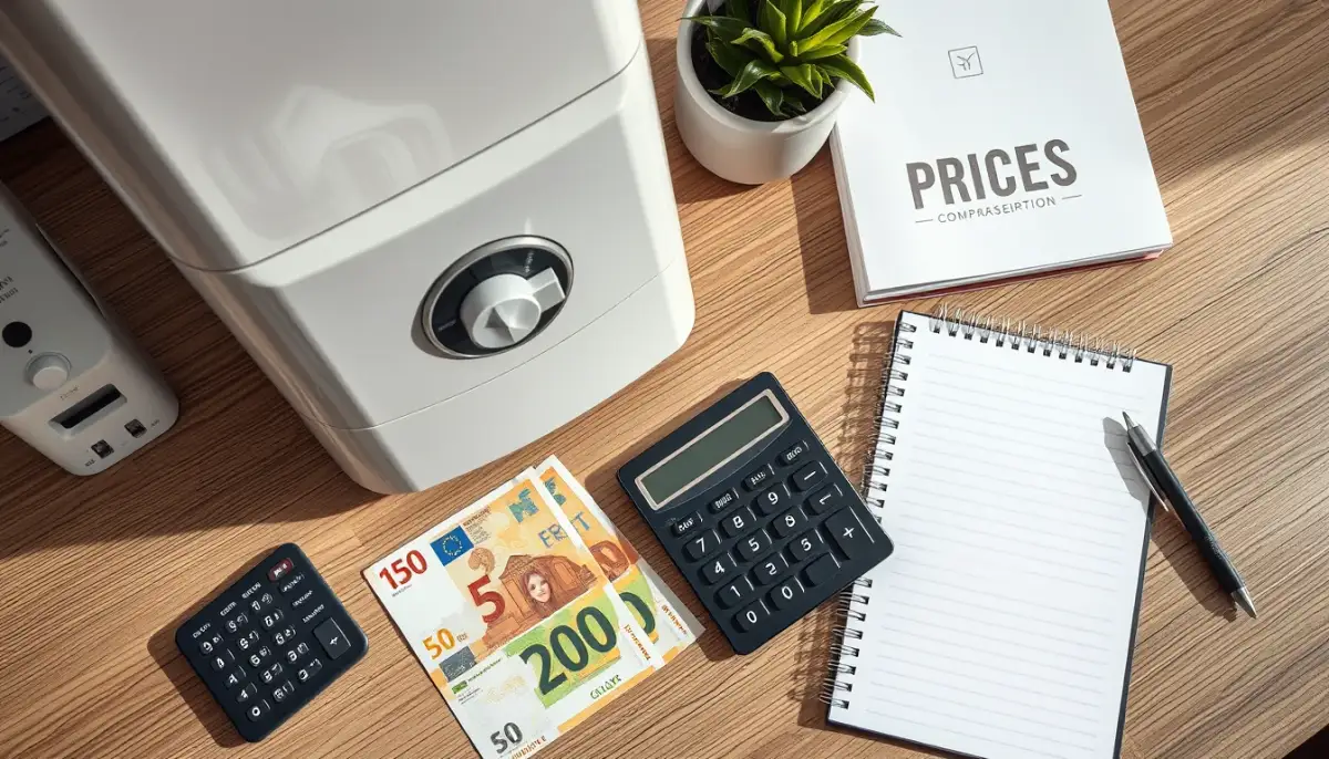 Comparaison des prix d'une chaudière fioul à condensation avec billets en euros et calculatrice